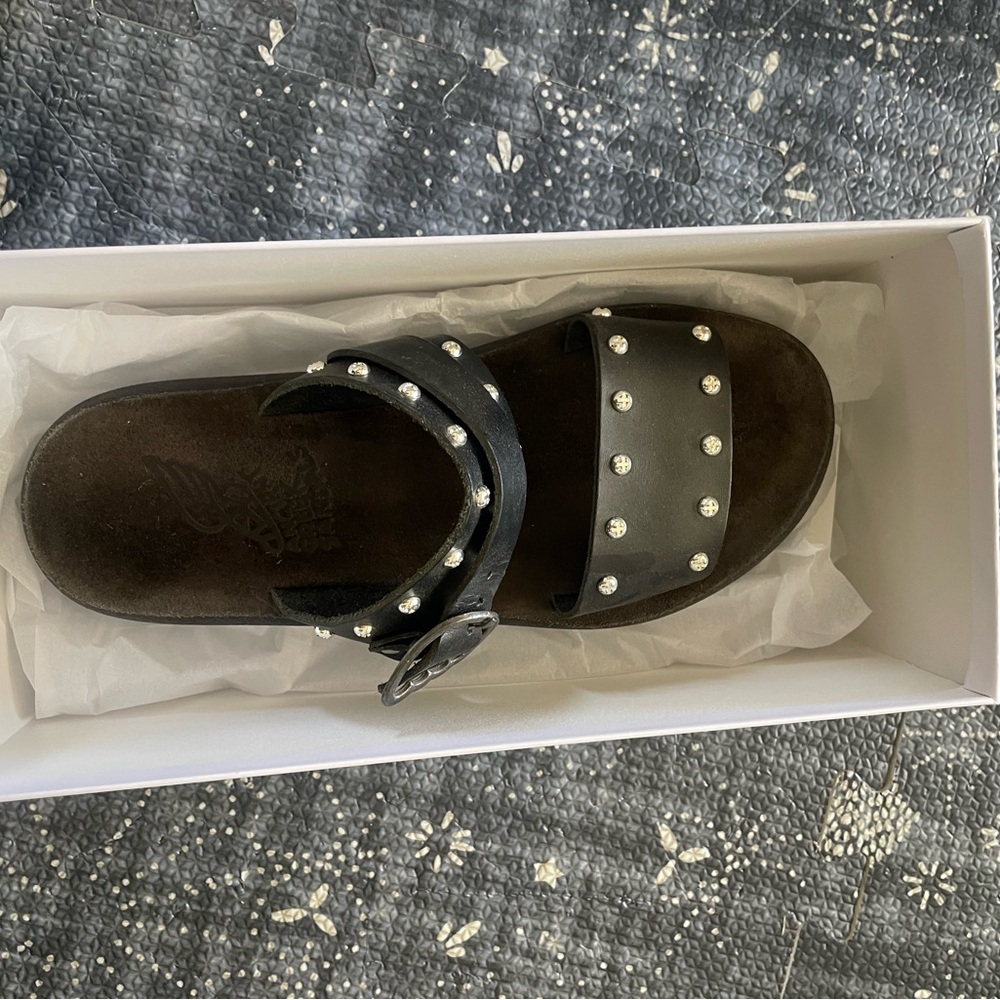 Ancient Greek Sandals Black Studded Sandals